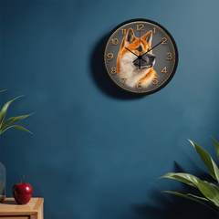 Friendly Akita - Wood Frame 10" Clock