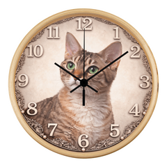 Emerald Gaze Devon Rex  - Wood Frame 10" Clock
