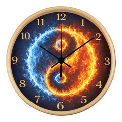 Flaming Yin & Yang  - Wood Frame 10" Clock
