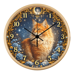 Midnight Royal Maine Coon  - Wood Frame 10" Clock