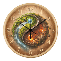 Harmonious Earthy Yin & Yang  - Wood Frame 10" Clock
