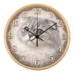 Emerald Whisper Scottish Fold  - Wood Frame 10" Clock