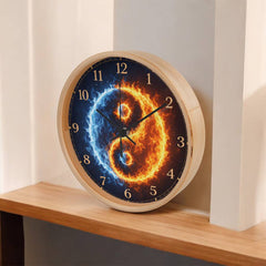 Flaming Yin & Yang  - Wood Frame 10" Clock