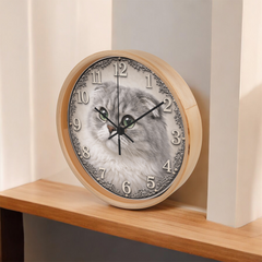 Emerald Whisper Scottish Fold  - Wood Frame 10" Clock