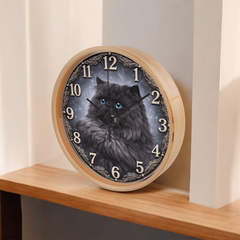 Midnight Majesty Doll Face Persian - Wood Frame 10" Clock