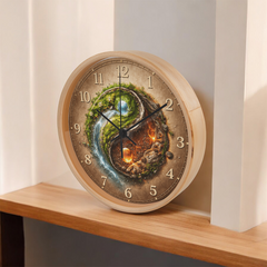 Harmonious Earthy Yin & Yang  - Wood Frame 10" Clock