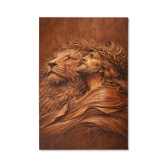 Lion of Judah, Jesus & Lion - Wall Art on Canva (Wood Carving)