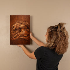 Lion of Judah, Jesus & Lion - Wall Art on Canva (Wood Carving)