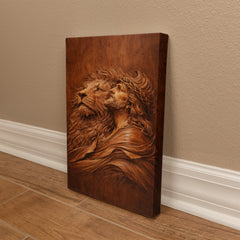 Lion of Judah, Jesus & Lion - Wall Art on Canva (Wood Carving)