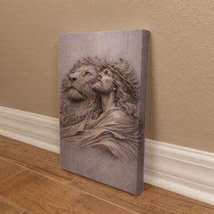 Lion of Judah, Jesus & Lion - Wall Art on Canva (Mauve Taupe)