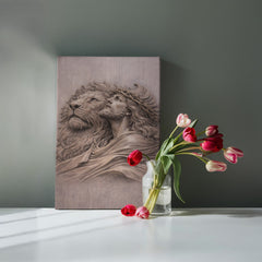Lion of Judah, Jesus & Lion - Wall Art on Canva (Mauve Taupe)