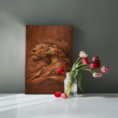 Lion of Judah, Jesus & Lion - Wall Art on Canva (Wood Carving)