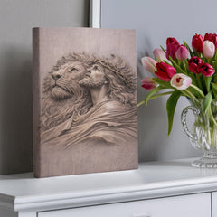 Lion of Judah, Jesus & Lion - Wall Art on Canva (Mauve Taupe)