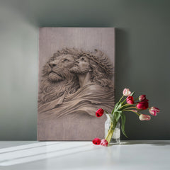 Lion of Judah, Jesus & Lion - Wall Art on Canva (Mauve Taupe)