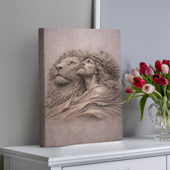 Lion of Judah, Jesus & Lion - Wall Art on Canva (Mauve Taupe)
