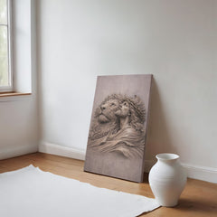 Lion of Judah, Jesus & Lion - Wall Art on Canva (Mauve Taupe)