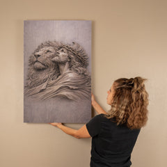 Lion of Judah, Jesus & Lion - Wall Art on Canva (Mauve Taupe)