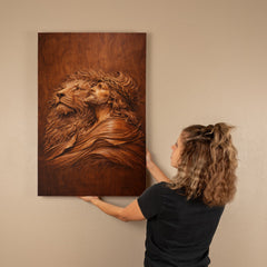 Lion of Judah, Jesus & Lion - Wall Art on Canva (Wood Carving)
