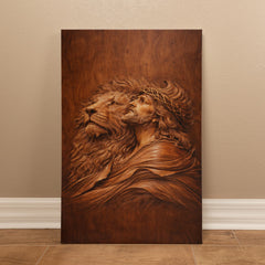 Lion of Judah, Jesus & Lion - Wall Art on Canva (Wood Carving)