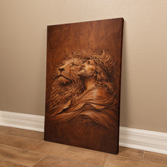 Lion of Judah, Jesus & Lion - Wall Art on Canva (Wood Carving)