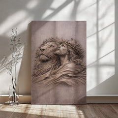 Lion of Judah, Jesus & Lion - Wall Art on Canva (Mauve Taupe)