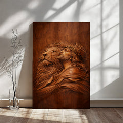 Lion of Judah, Jesus & Lion - Wall Art on Canva (Wood Carving)