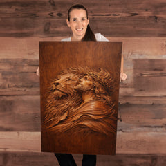 Lion of Judah, Jesus & Lion - Wall Art on Canva (Wood Carving)