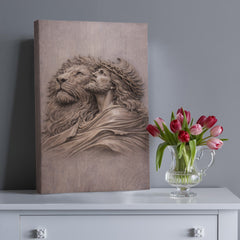 Lion of Judah, Jesus & Lion - Wall Art on Canva (Mauve Taupe)