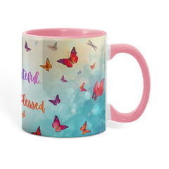 Thank ful, Grateful & Truly Blessed - Color Accent Mug