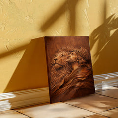 Lion of Judah, Jesus & Lion - Wall Art on Canva (Wood Carving)