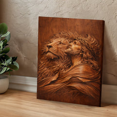 Lion of Judah, Jesus & Lion - Wall Art on Canva (Wood Carving)