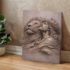 Lion of Judah, Jesus & Lion - Wall Art on Canva (Mauve Taupe)
