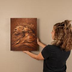 Lion of Judah, Jesus & Lion - Wall Art on Canva (Wood Carving)