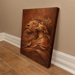 Lion of Judah, Jesus & Lion - Wall Art on Canva (Wood Carving)