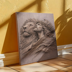 Lion of Judah, Jesus & Lion - Wall Art on Canva (Mauve Taupe)