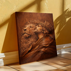 Lion of Judah, Jesus & Lion - Wall Art on Canva (Wood Carving)