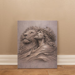 Lion of Judah, Jesus & Lion - Wall Art on Canva (Mauve Taupe)