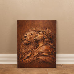 Lion of Judah, Jesus & Lion - Wall Art on Canva (Wood Carving)