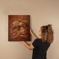 Lion of Judah, Jesus & Lion - Wall Art on Canva (Wood Carving)