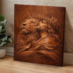 Lion of Judah, Jesus & Lion - Wall Art on Canva (Wood Carving)