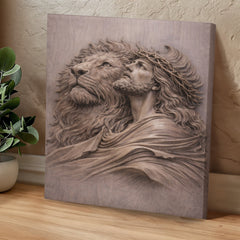 Lion of Judah, Jesus & Lion - Wall Art on Canva (Mauve Taupe)
