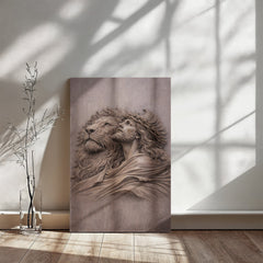 Lion of Judah, Jesus & Lion - Wall Art on Canva (Mauve Taupe)