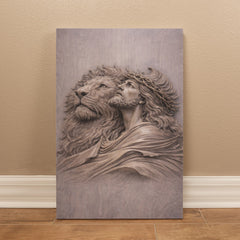 Lion of Judah, Jesus & Lion - Wall Art on Canva (Mauve Taupe)