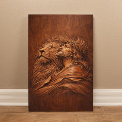 Lion of Judah, Jesus & Lion - Wall Art on Canva (Wood Carving)