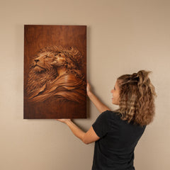 Lion of Judah, Jesus & Lion - Wall Art on Canva (Wood Carving)