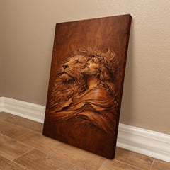 Lion of Judah, Jesus & Lion - Wall Art on Canva (Wood Carving)