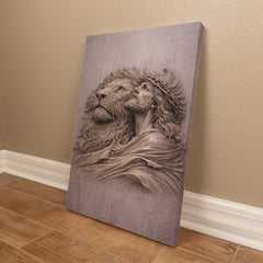 Lion of Judah, Jesus & Lion - Wall Art on Canva (Mauve Taupe)