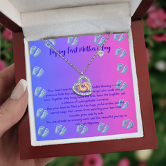 Mother's First Chapter - Baby Feet Heart Necklace - Twins, Baby Girl & Baby Boy