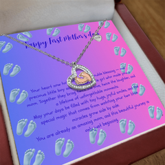 Mother's First Chapter - Baby Feet Heart Necklace - Twins, Baby Girl & Baby Boy