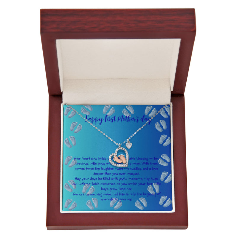Mother's First Chapter - Baby Feet Heart Necklace - Twin Baby Boys